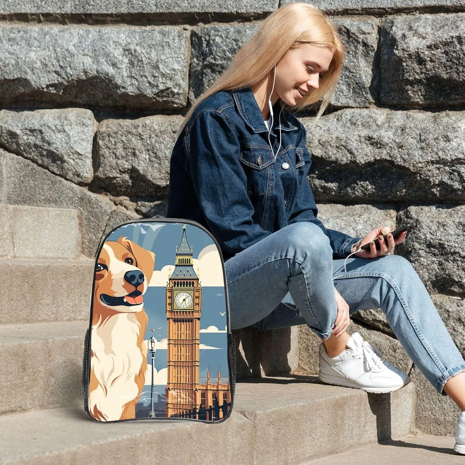 Clear Backpack Heavy Duty PVC Transparent Bookbag A dog sitting next to a building and Big Ben Backpack Daypack Laptop Backpack
