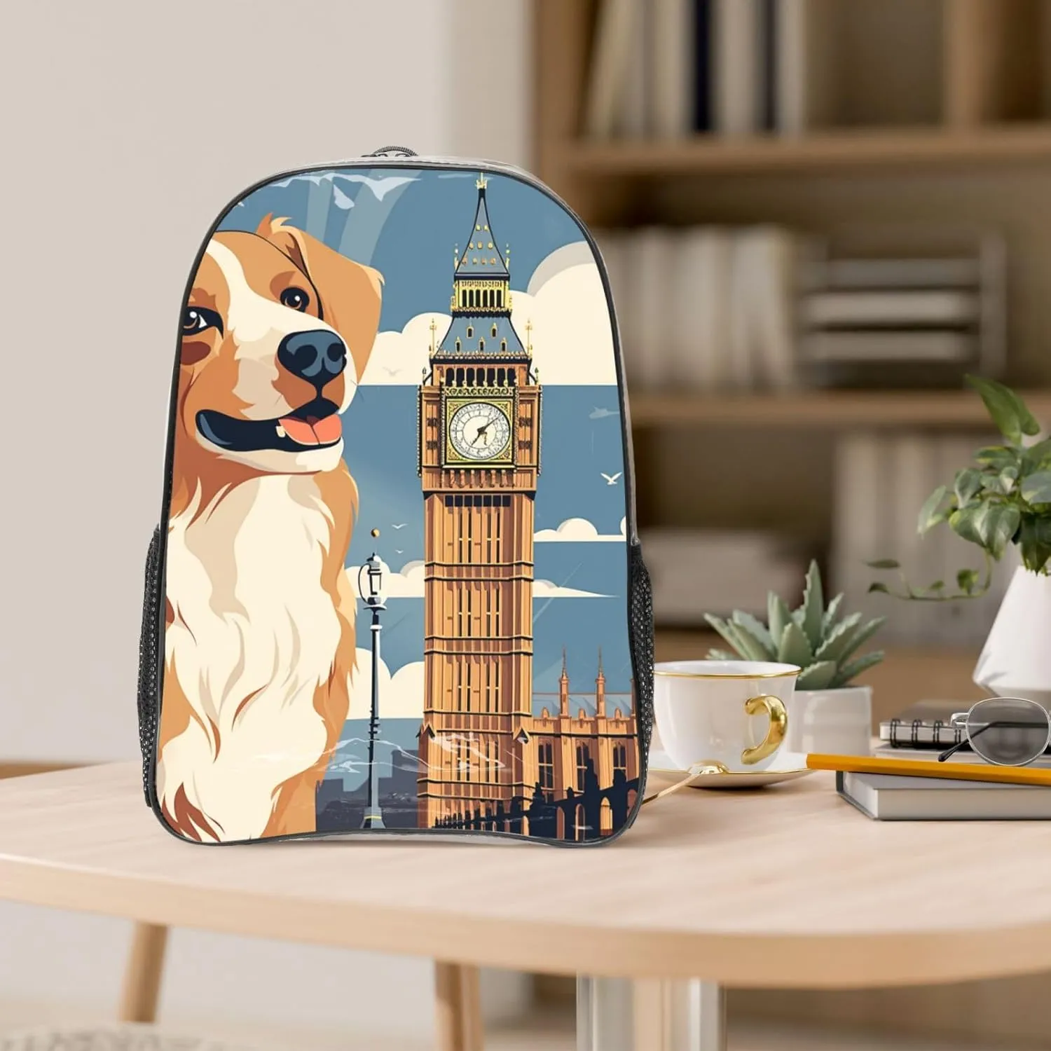 Clear Backpack Heavy Duty PVC Transparent Bookbag A dog sitting next to a building and Big Ben Backpack Daypack Laptop Backpack