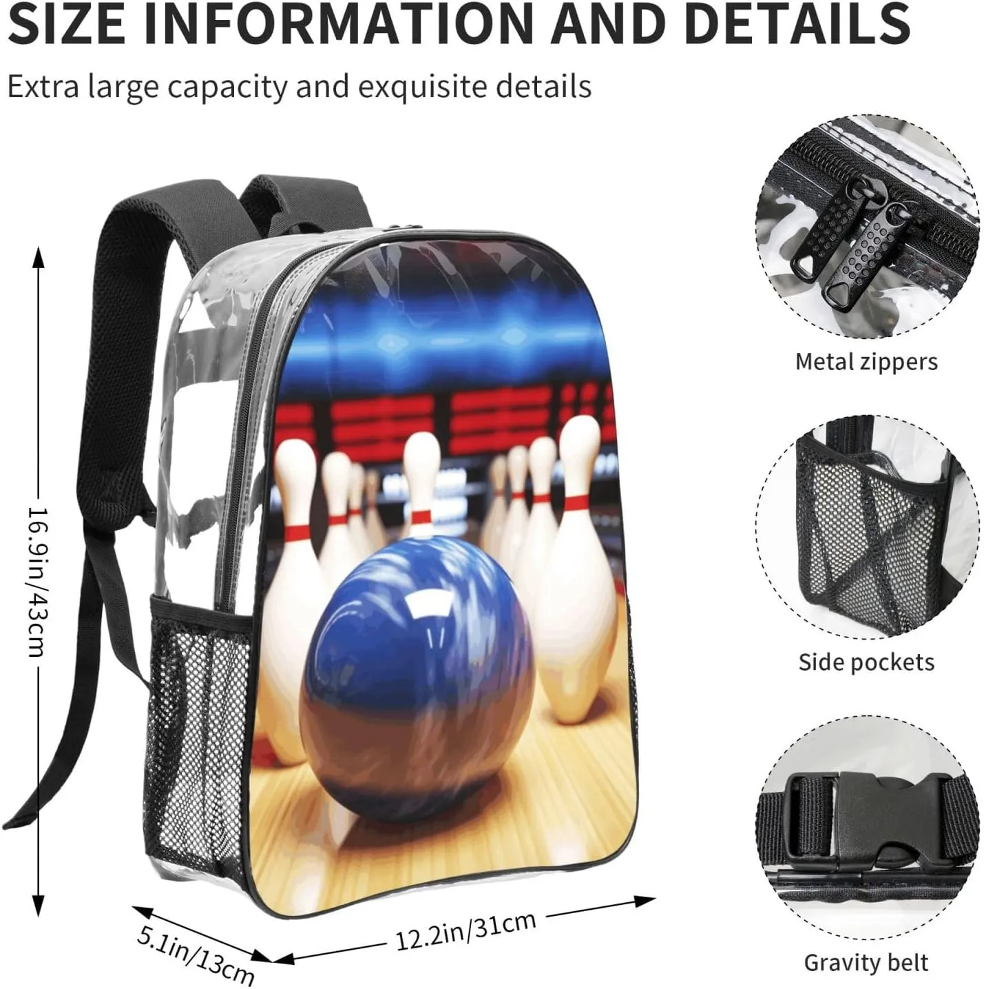Clear Backpack Heavy Duty PVC Transparent Bookbag bowling Backpack Daypack Laptop Backpack