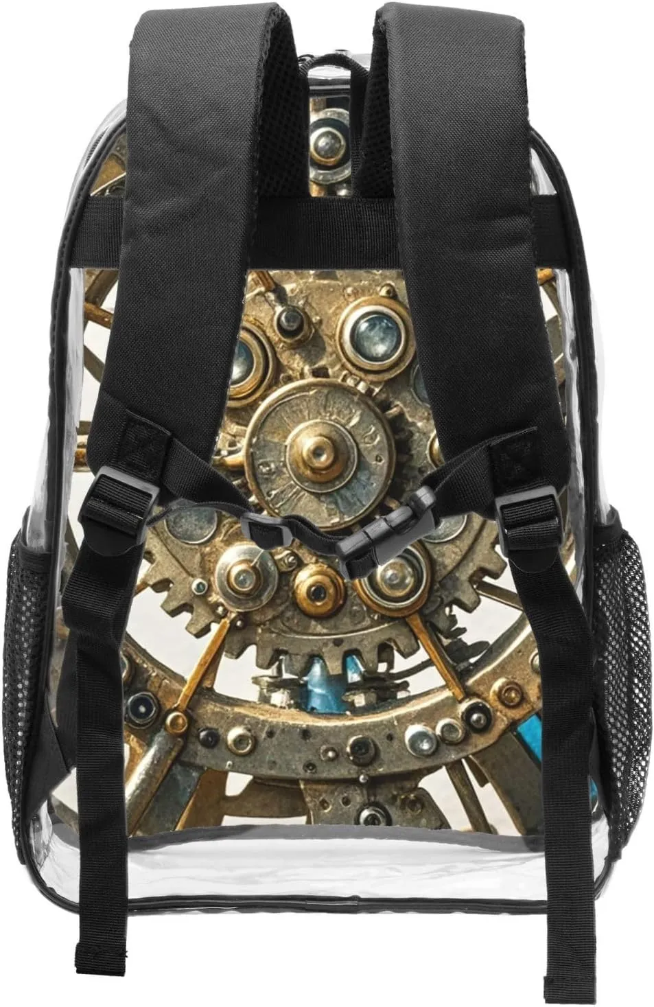 Clear Backpack Heavy Duty PVC Transparent Bookbag Cool Steampunk Gears Backpack Daypack Laptop Backpack