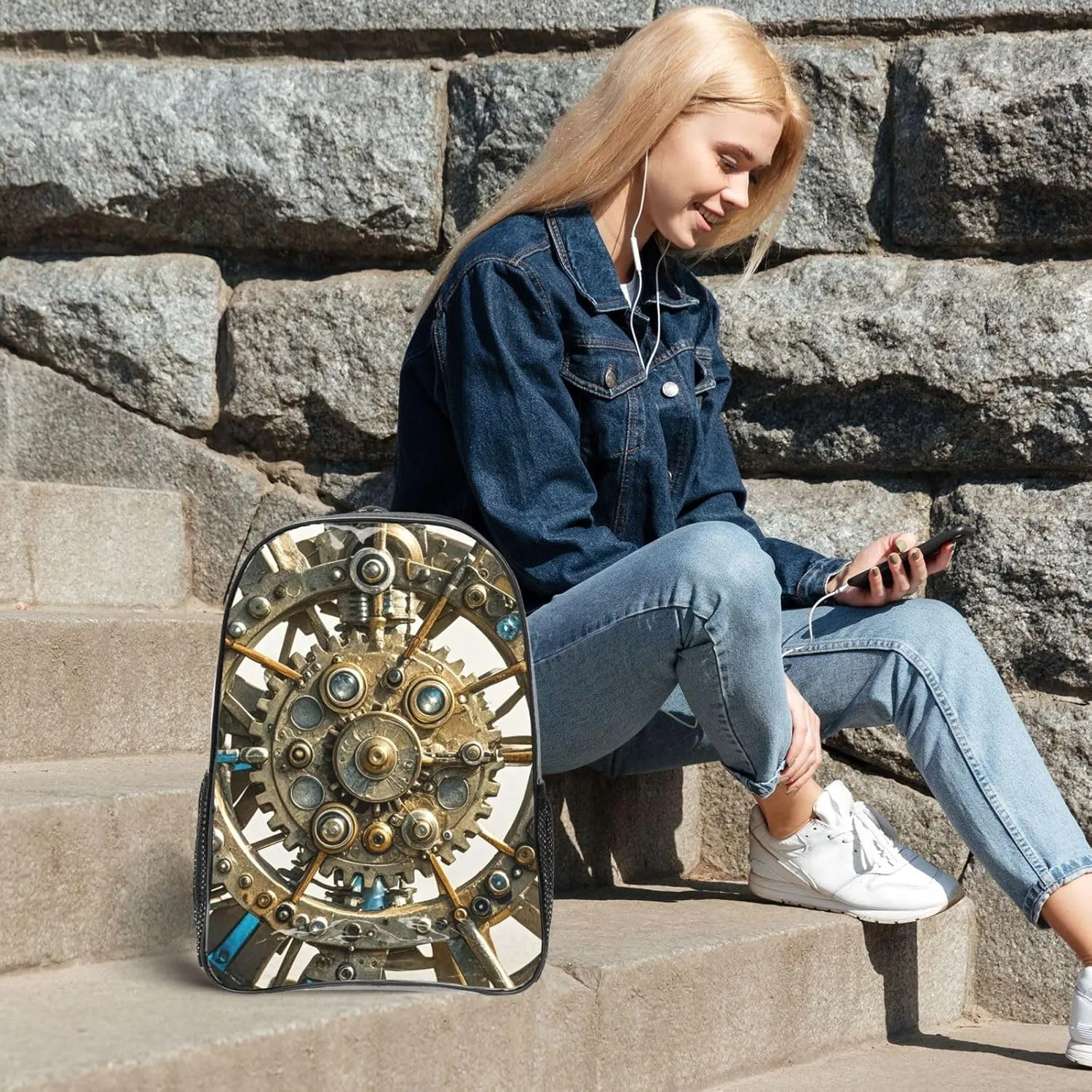 Clear Backpack Heavy Duty PVC Transparent Bookbag Cool Steampunk Gears Backpack Daypack Laptop Backpack
