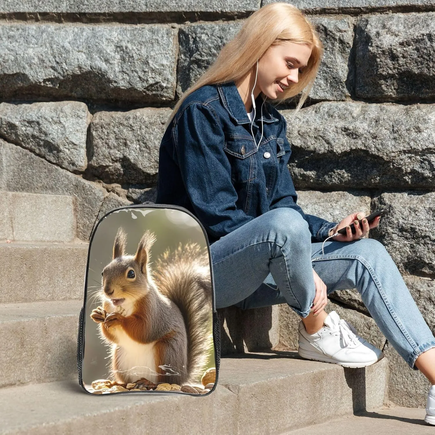 Clear Backpack Heavy Duty PVC Transparent Bookbag Cute Squirrel Eating Nuts Backpack Daypack Laptop Backpack