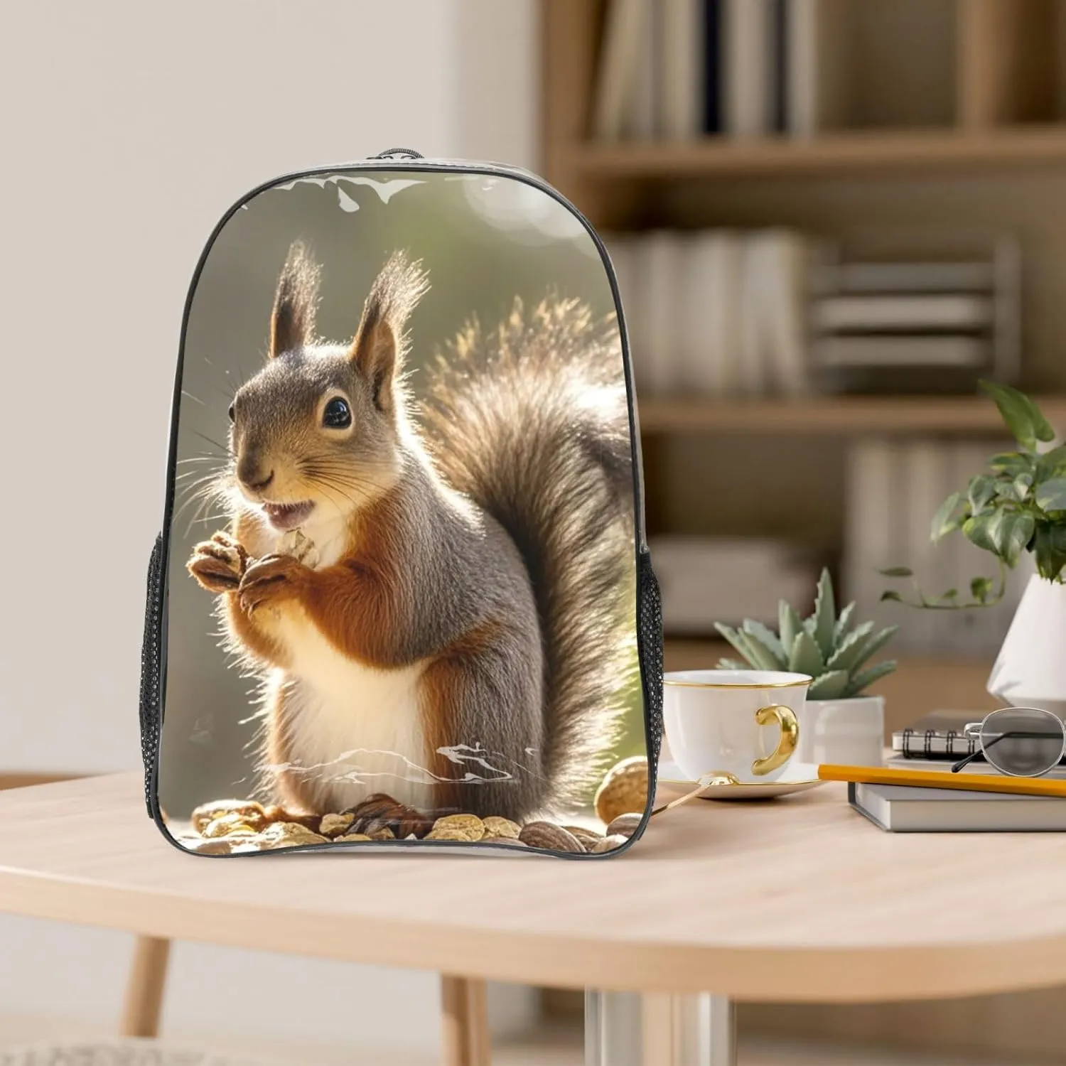 Clear Backpack Heavy Duty PVC Transparent Bookbag Cute Squirrel Eating Nuts Backpack Daypack Laptop Backpack