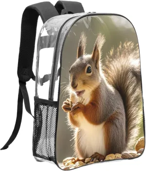 Clear Backpack Heavy Duty PVC Transparent Bookbag Cute Squirrel Eating Nuts Backpack Daypack Laptop Backpack