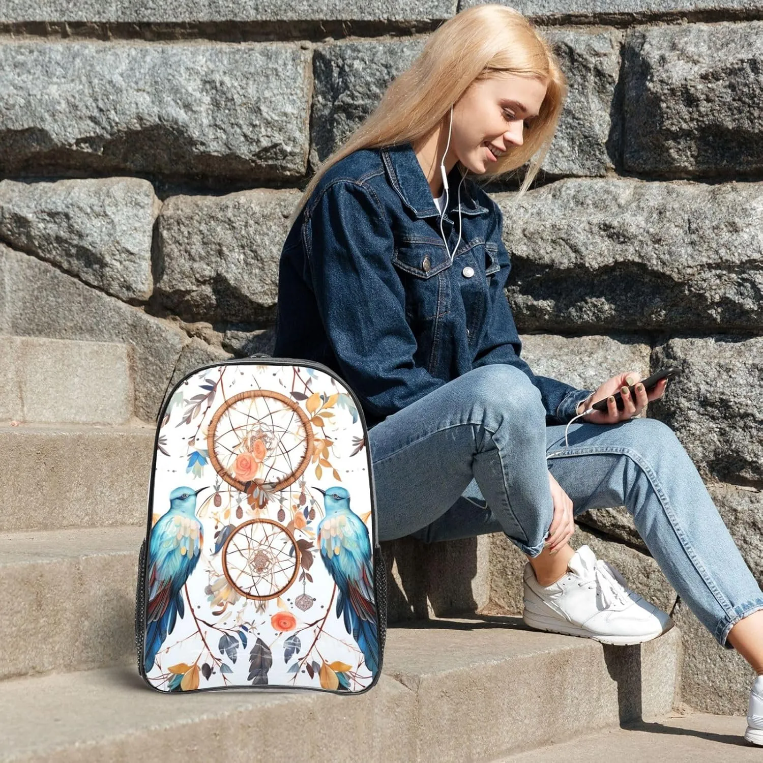 Clear Backpack Heavy Duty PVC Transparent Bookbag Dream catcher and bird Backpack Daypack Laptop Backpack