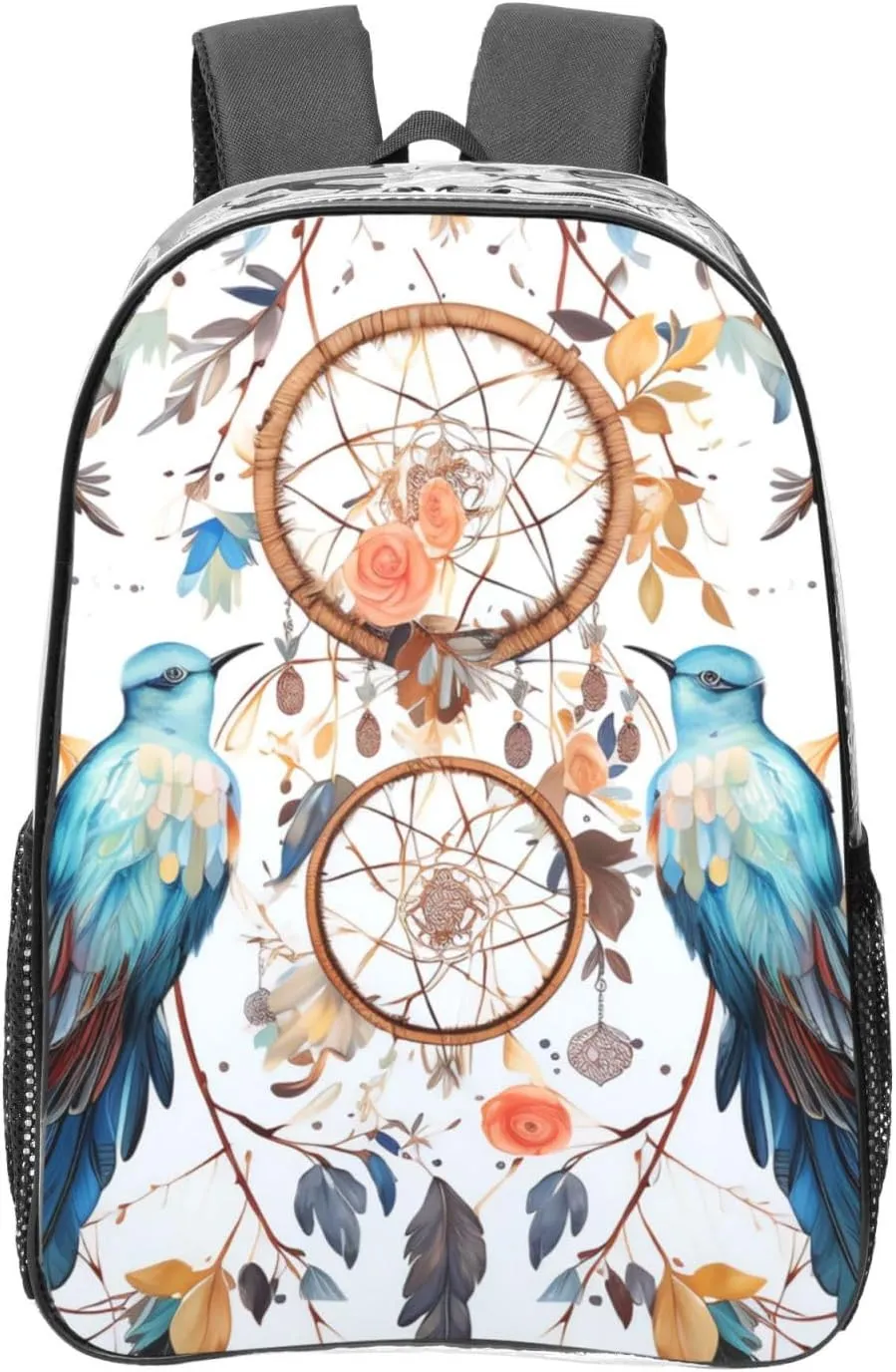 Clear Backpack Heavy Duty PVC Transparent Bookbag Dream catcher and bird Backpack Daypack Laptop Backpack