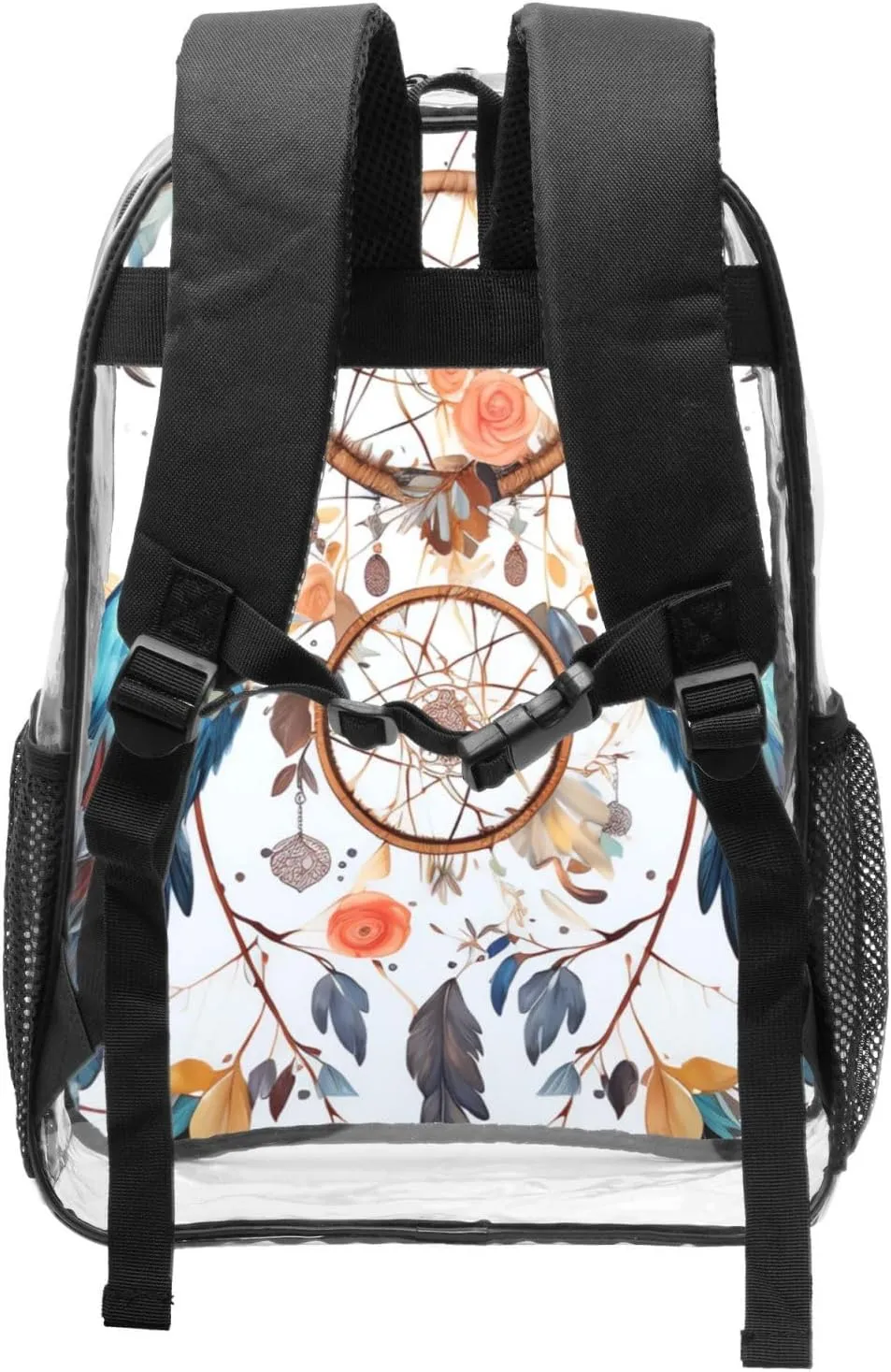 Clear Backpack Heavy Duty PVC Transparent Bookbag Dream catcher and bird Backpack Daypack Laptop Backpack