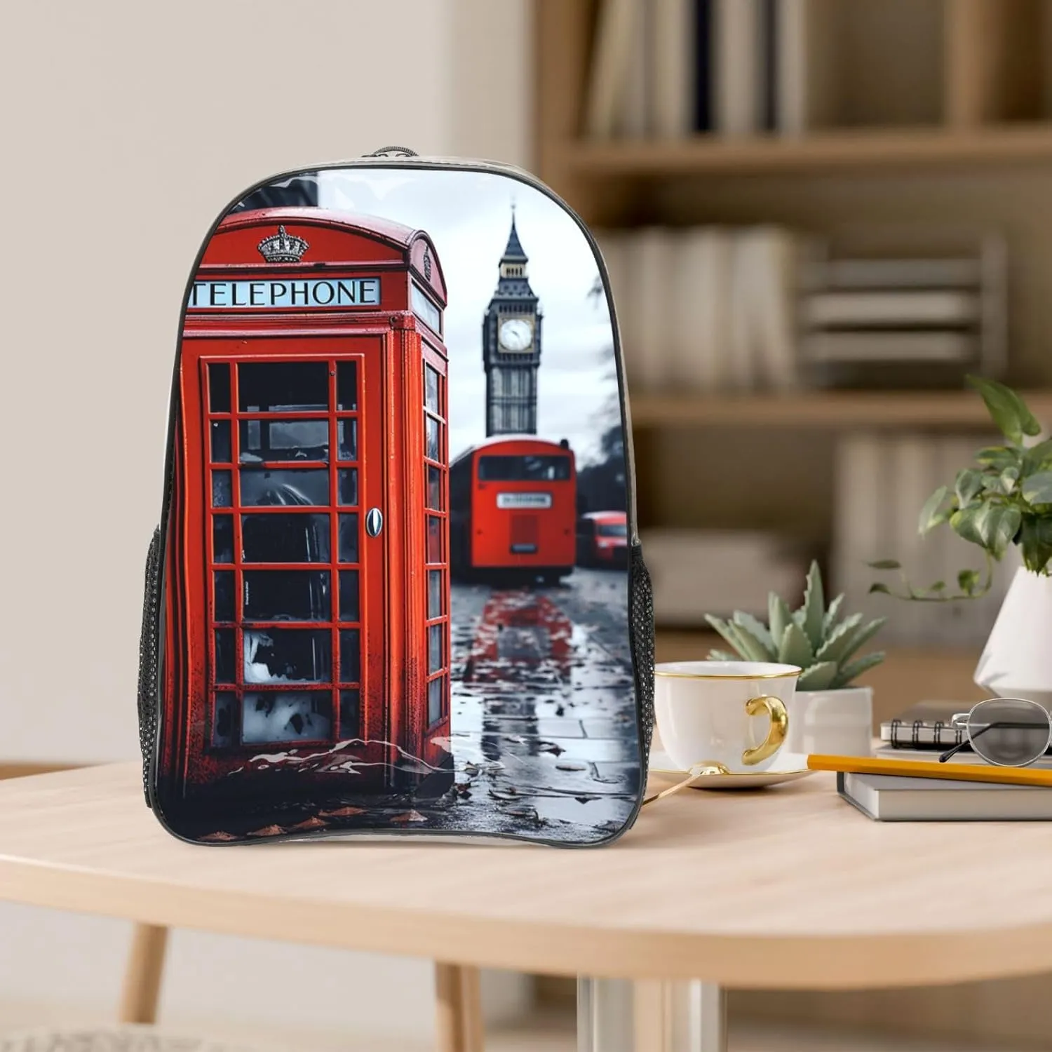 Clear Backpack Heavy Duty PVC Transparent Bookbag England UK Retro London Telephone Backpack Daypack Laptop Backpack