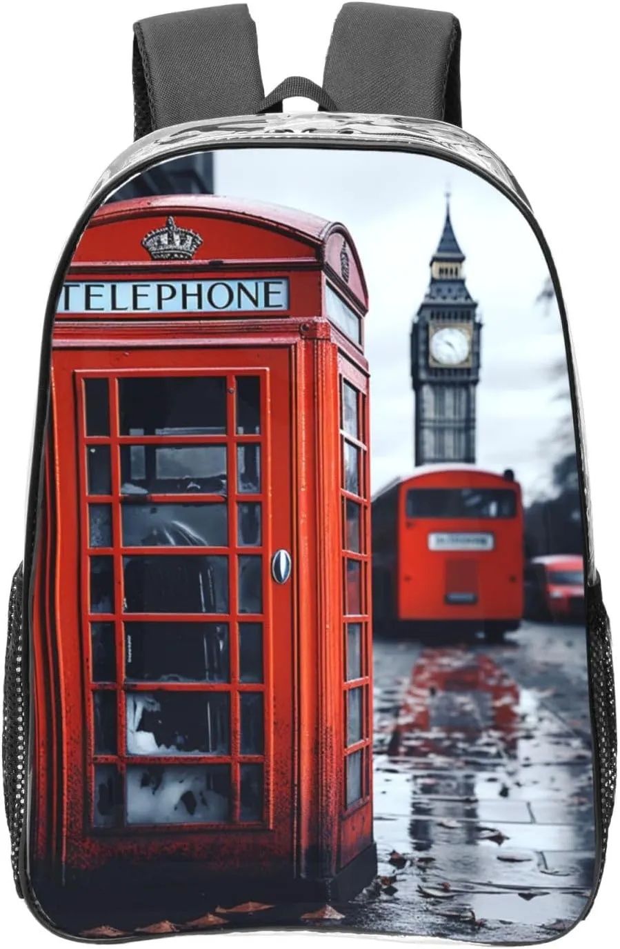 Clear Backpack Heavy Duty PVC Transparent Bookbag England UK Retro London Telephone Backpack Daypack Laptop Backpack