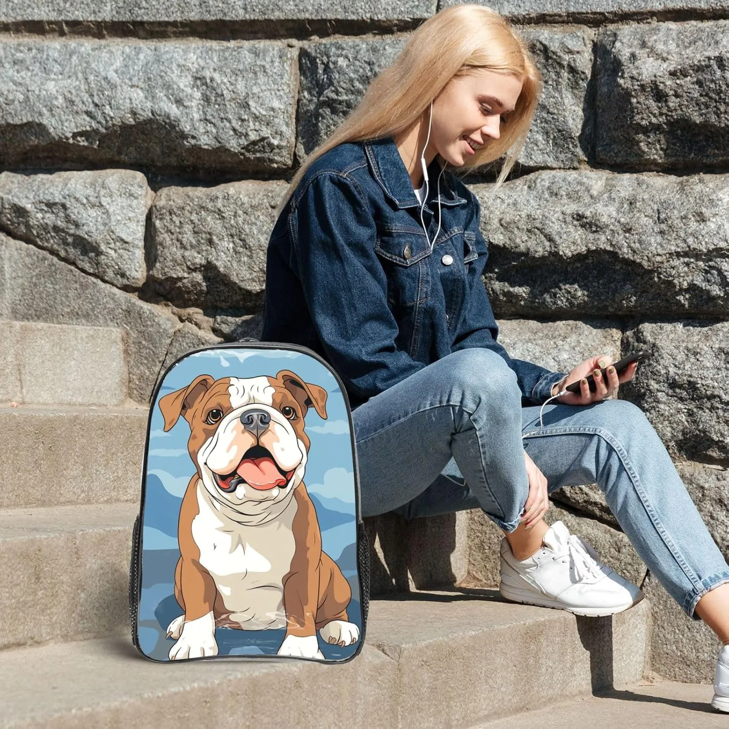 Clear Backpack Heavy Duty PVC Transparent Bookbag English bulldog seamless illustration Backpack Daypack Laptop Backpack