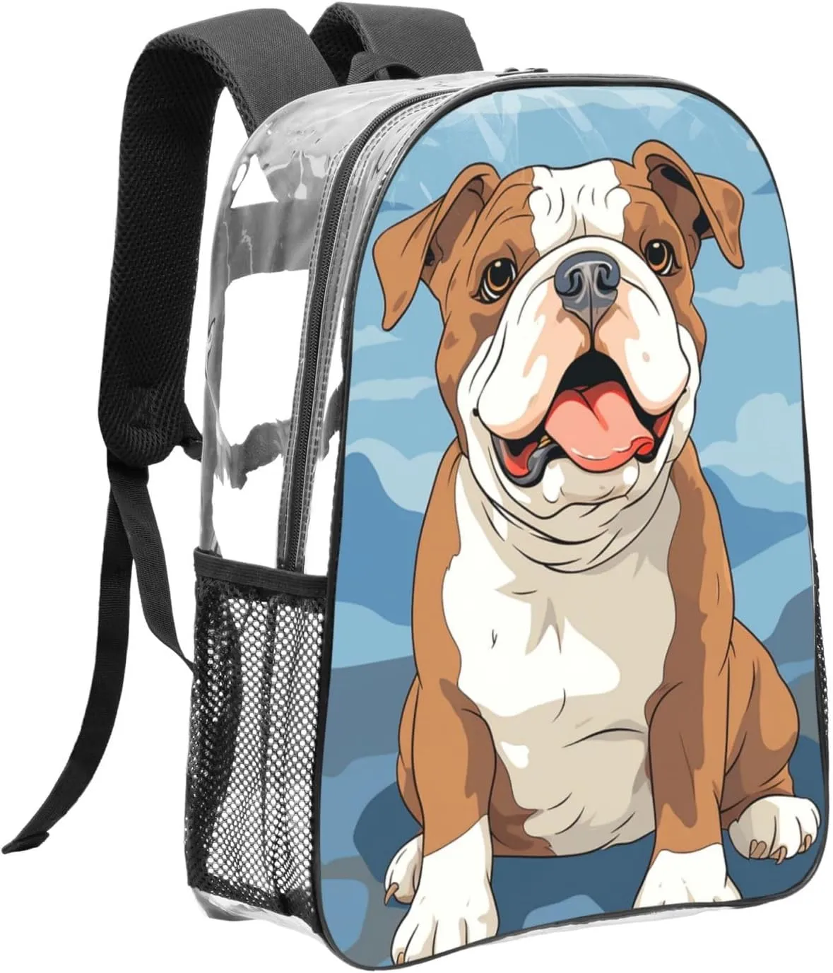 Clear Backpack Heavy Duty PVC Transparent Bookbag English bulldog seamless illustration Backpack Daypack Laptop Backpack
