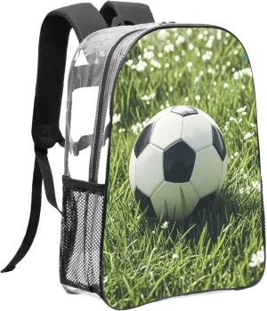 Clear Backpack Heavy Duty PVC Transparent Bookbag Football Green Grass Backpack Daypack Laptop Backpack