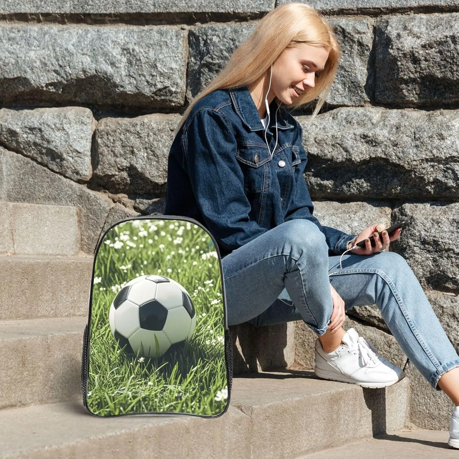 Clear Backpack Heavy Duty PVC Transparent Bookbag Football Green Grass Backpack Daypack Laptop Backpack