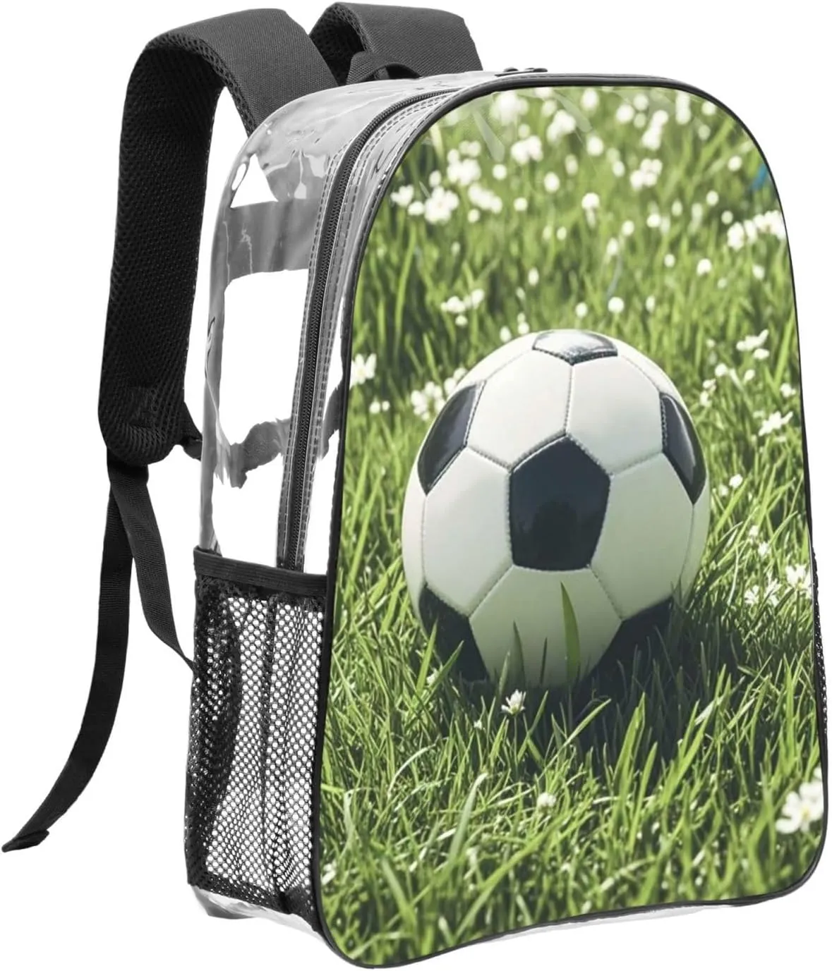 Clear Backpack Heavy Duty PVC Transparent Bookbag Football Green Grass Backpack Daypack Laptop Backpack