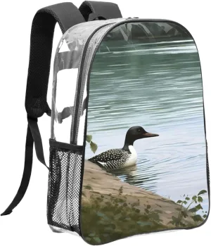 Clear Backpack Heavy Duty PVC Transparent Bookbag Loon Nature Birds Backpack Daypack Laptop Backpack