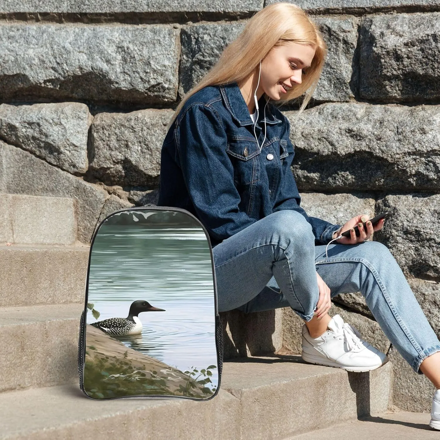 Clear Backpack Heavy Duty PVC Transparent Bookbag Loon Nature Birds Backpack Daypack Laptop Backpack