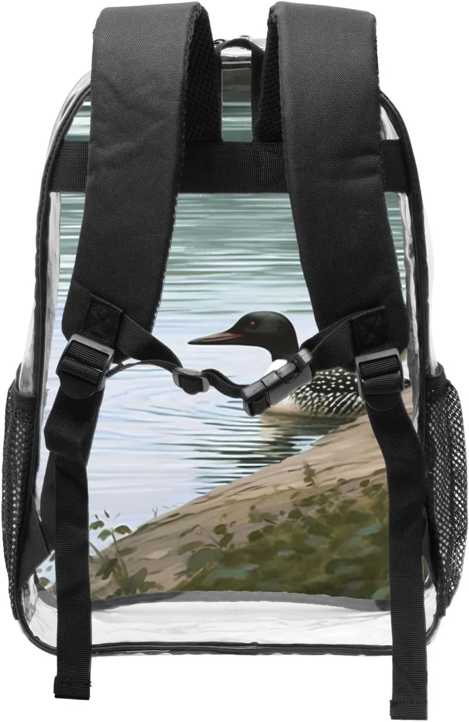 Clear Backpack Heavy Duty PVC Transparent Bookbag Loon Nature Birds Backpack Daypack Laptop Backpack