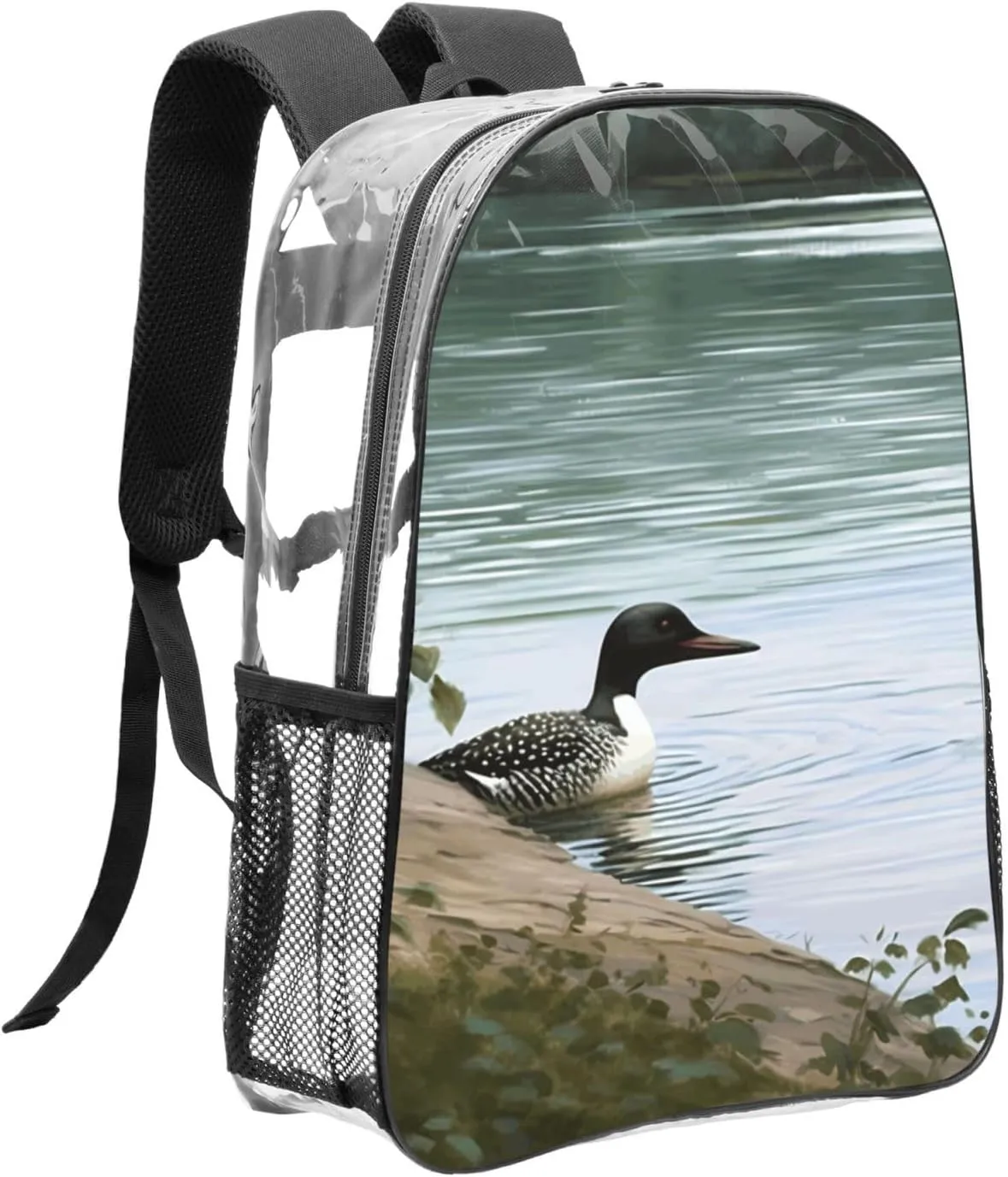 Clear Backpack Heavy Duty PVC Transparent Bookbag Loon Nature Birds Backpack Daypack Laptop Backpack