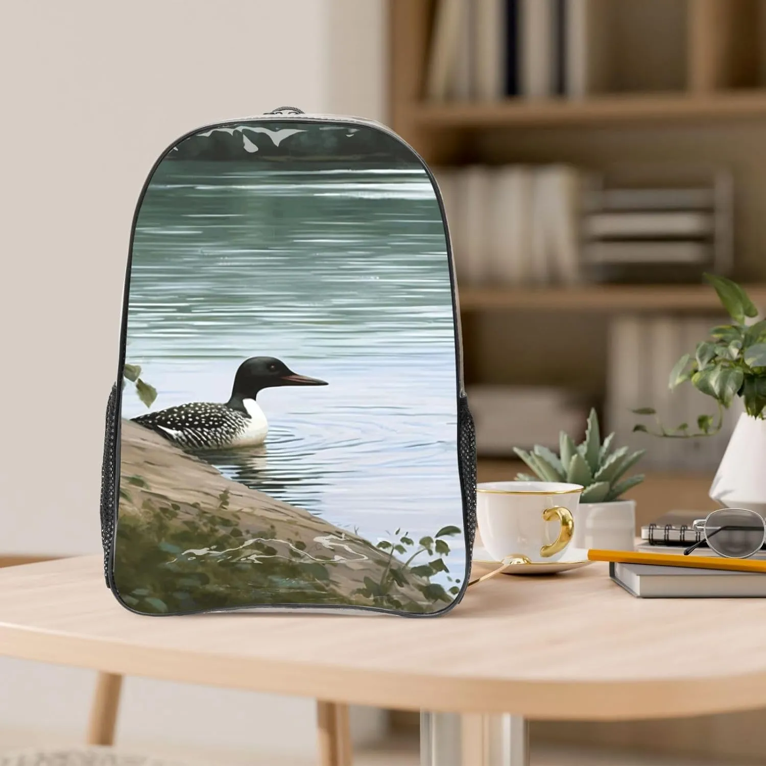Clear Backpack Heavy Duty PVC Transparent Bookbag Loon Nature Birds Backpack Daypack Laptop Backpack