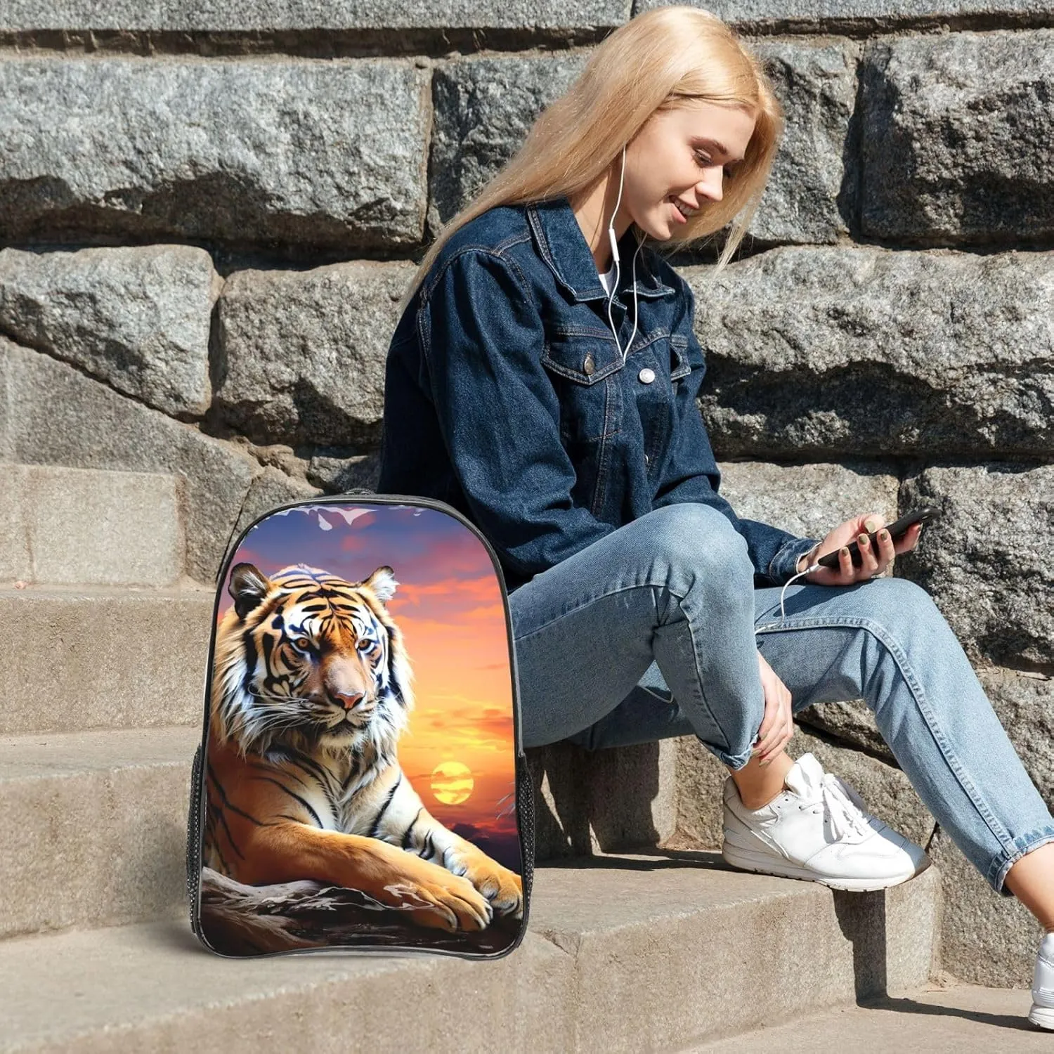 Clear Backpack Heavy Duty PVC Transparent Bookbag Tiger Colorful Sunset Backpack Daypack Laptop Backpack