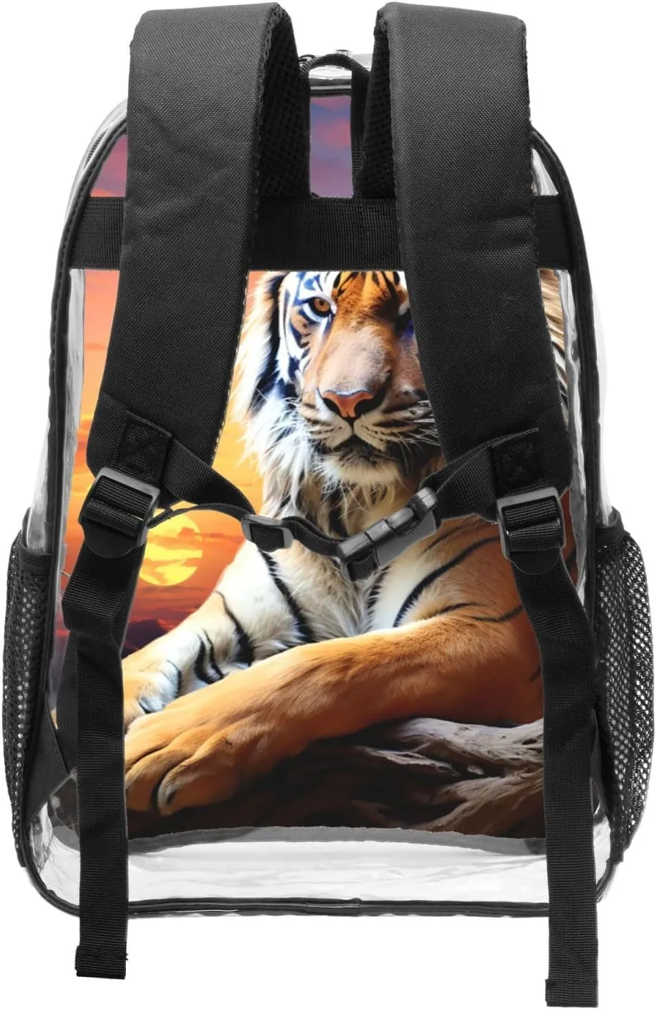 Clear Backpack Heavy Duty PVC Transparent Bookbag Tiger Colorful Sunset Backpack Daypack Laptop Backpack