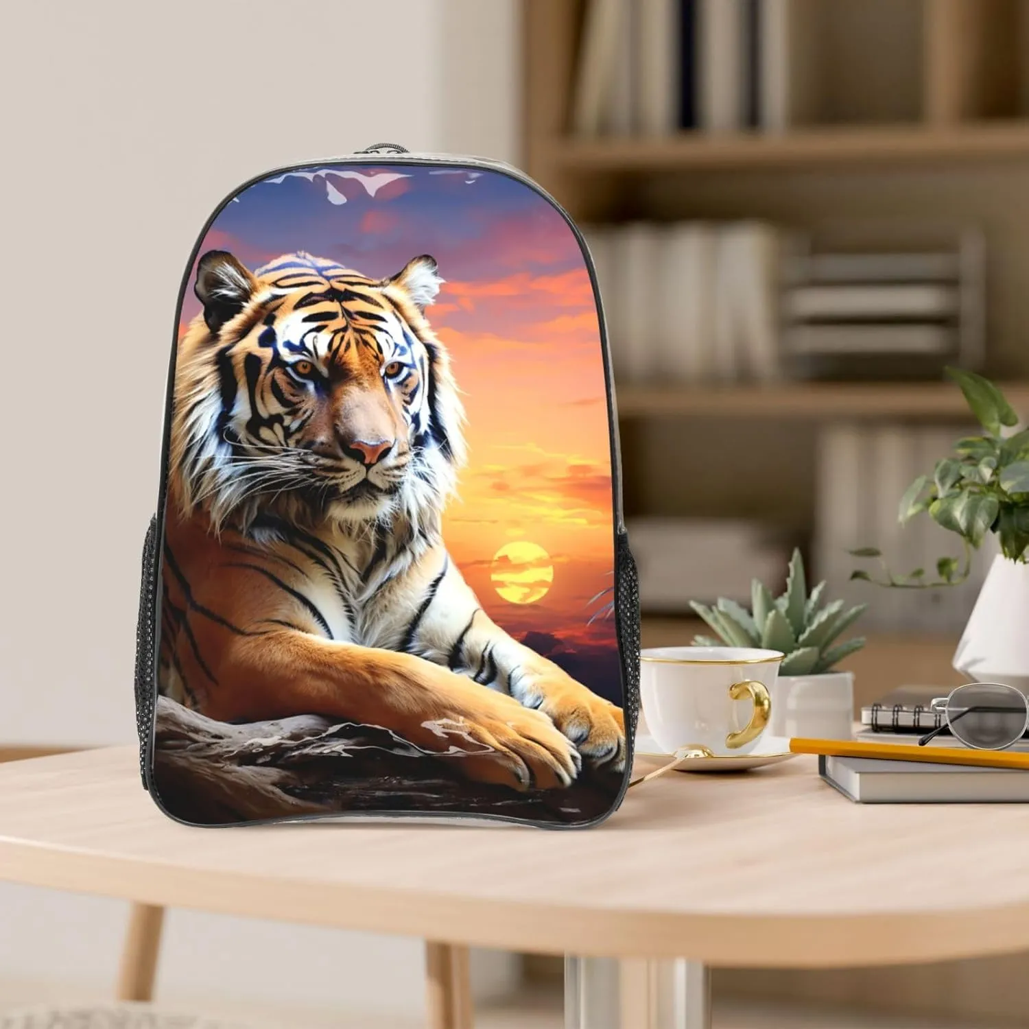 Clear Backpack Heavy Duty PVC Transparent Bookbag Tiger Colorful Sunset Backpack Daypack Laptop Backpack
