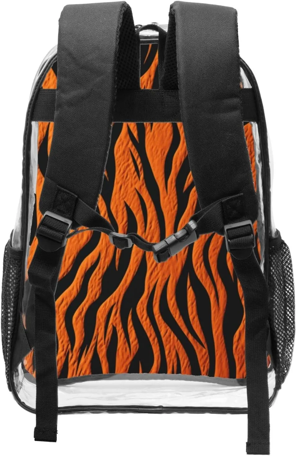 Clear Backpack Heavy Duty PVC Transparent Bookbag Tiger Stripes Orange Backpack Daypack Laptop Backpack