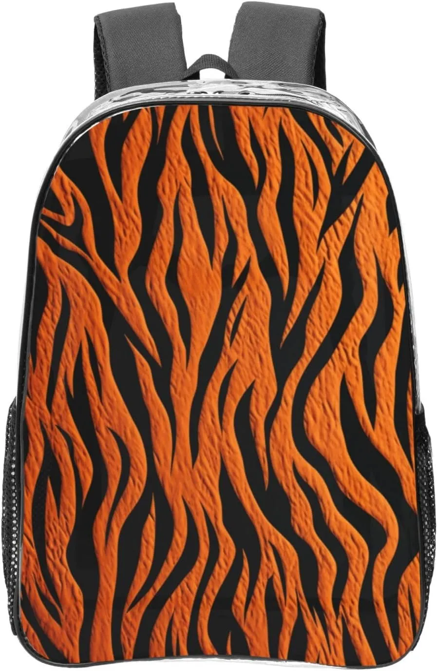 Clear Backpack Heavy Duty PVC Transparent Bookbag Tiger Stripes Orange Backpack Daypack Laptop Backpack