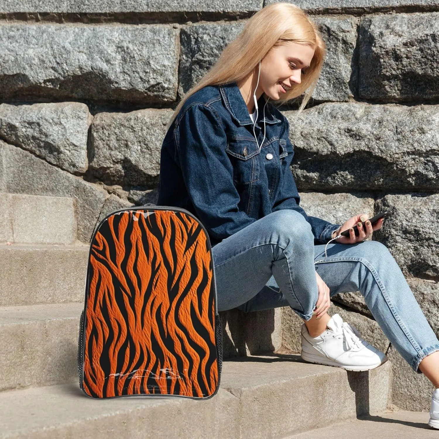 Clear Backpack Heavy Duty PVC Transparent Bookbag Tiger Stripes Orange Backpack Daypack Laptop Backpack