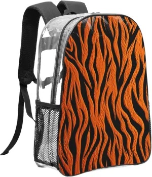 Clear Backpack Heavy Duty PVC Transparent Bookbag Tiger Stripes Orange Backpack Daypack Laptop Backpack