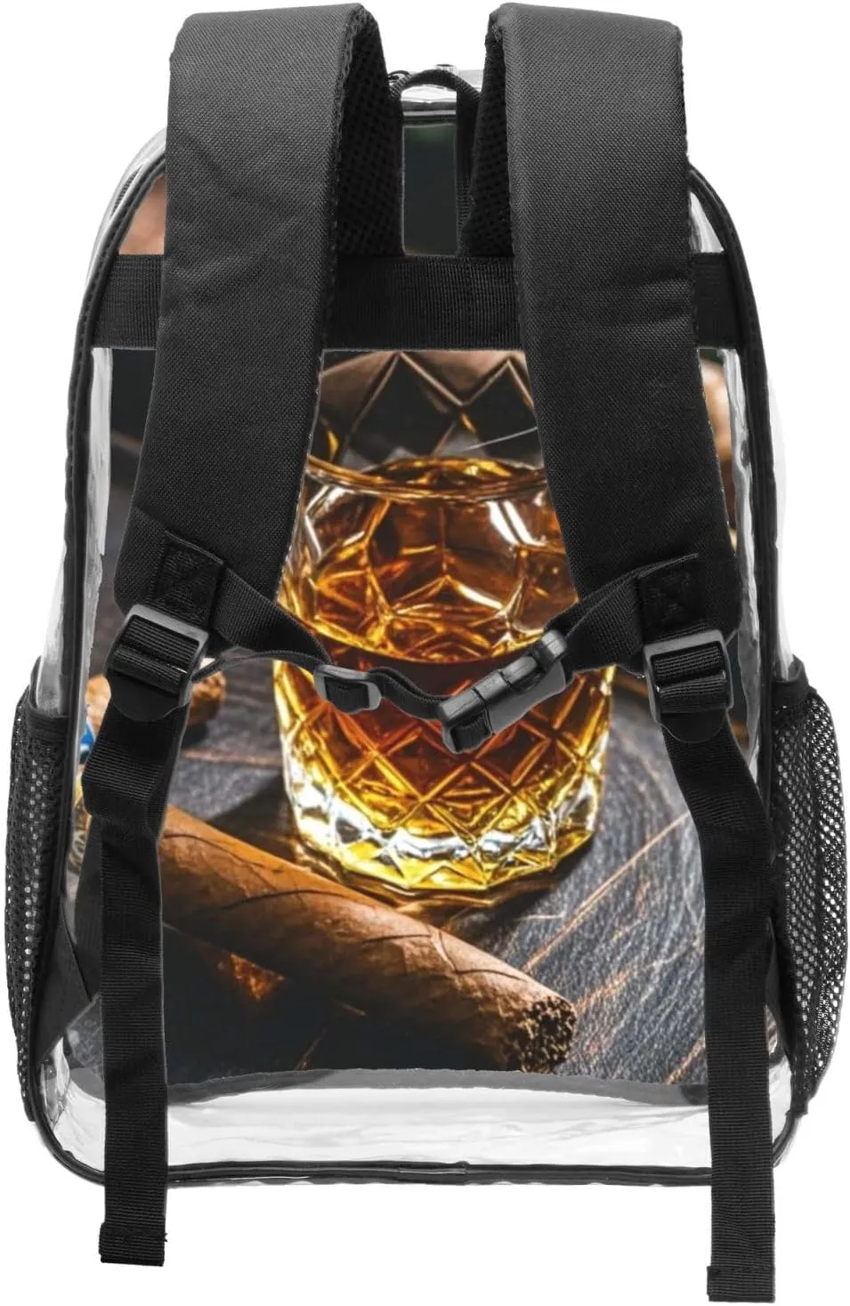 Clear Backpack Heavy Duty PVC Transparent Bookbag Whisky and Cigar Backpack Daypack Laptop Backpack