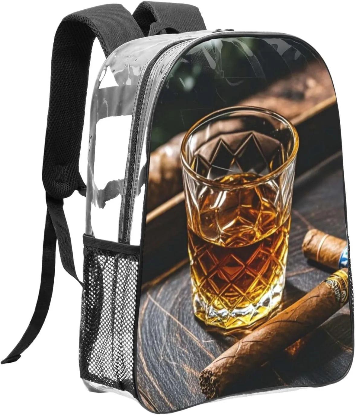 Clear Backpack Heavy Duty PVC Transparent Bookbag Whisky and Cigar Backpack Daypack Laptop Backpack