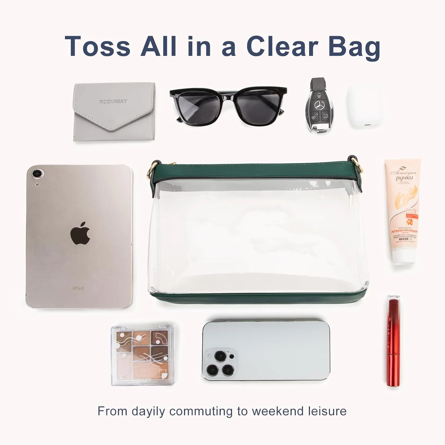 Clear Bag for Stadium Events, Clear Purses for Women, Stadium Approved Clear Crossbody Bag