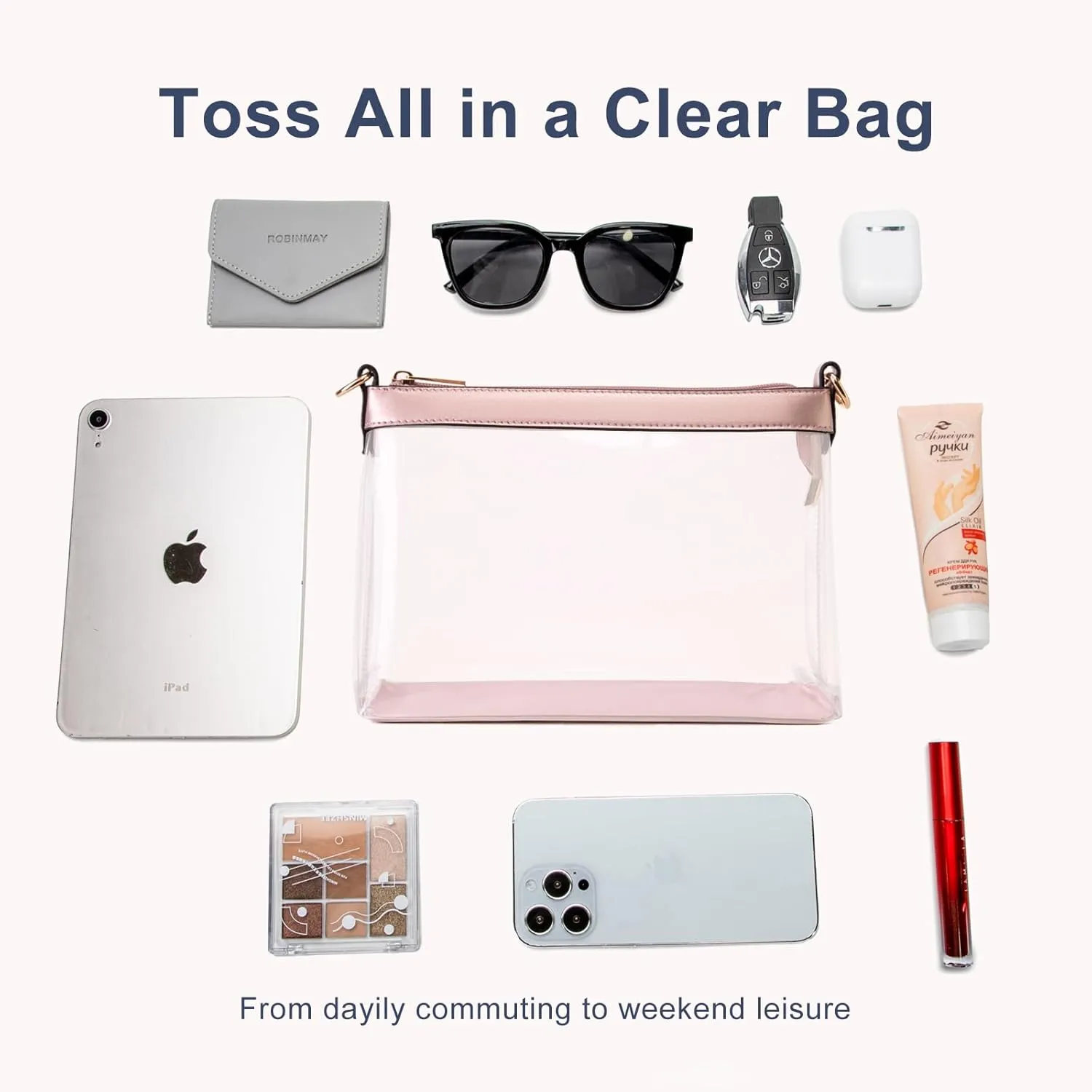 Clear Bag for Stadium Events, Clear Purses for Women, Stadium Approved Clear Crossbody Bag