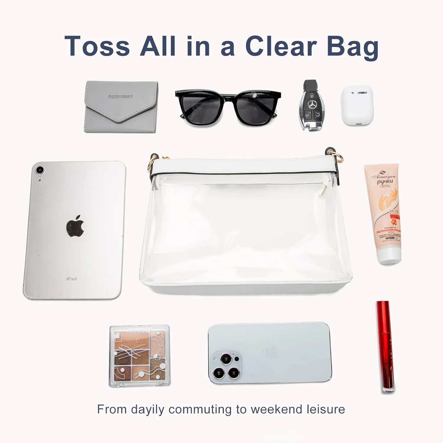 Clear Bag for Stadium Events, Clear Purses for Women, Stadium Approved Clear Crossbody Bag