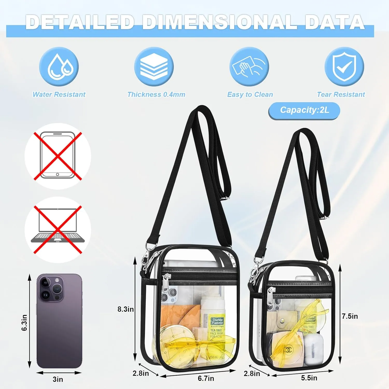 Clear Bag for Stadium Events - Small Purse, Mini Sport Fan Handbag for Concert, Work, Travel
