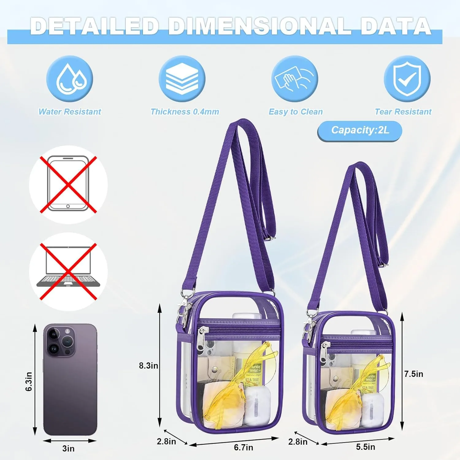 Clear Bag for Stadium Events - Small Purse, Mini Sport Fan Handbag for Concert, Work, Travel