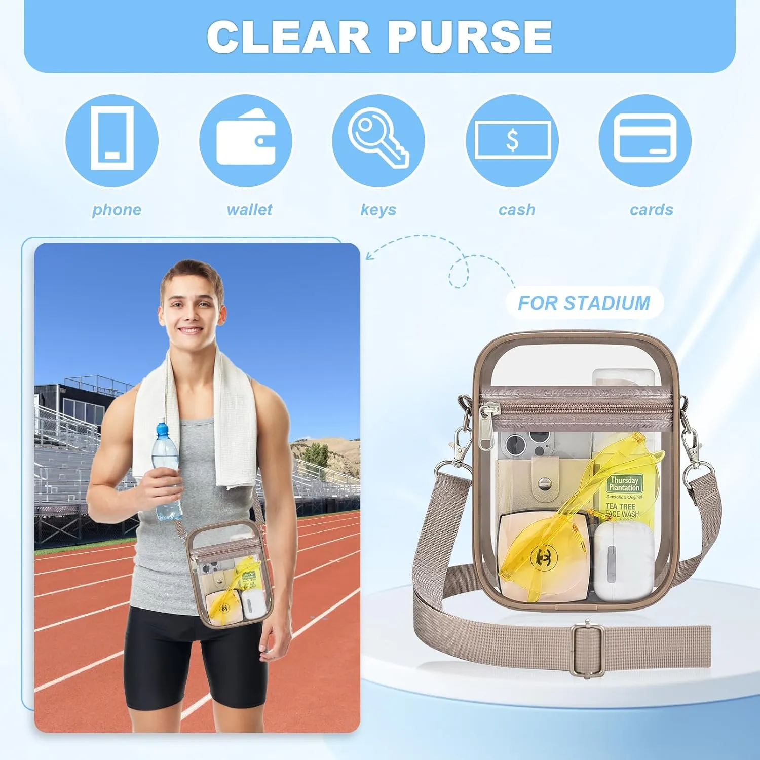 Clear Bag for Stadium Events - Small Purse, Mini Sport Fan Handbag for Concert, Work, Travel