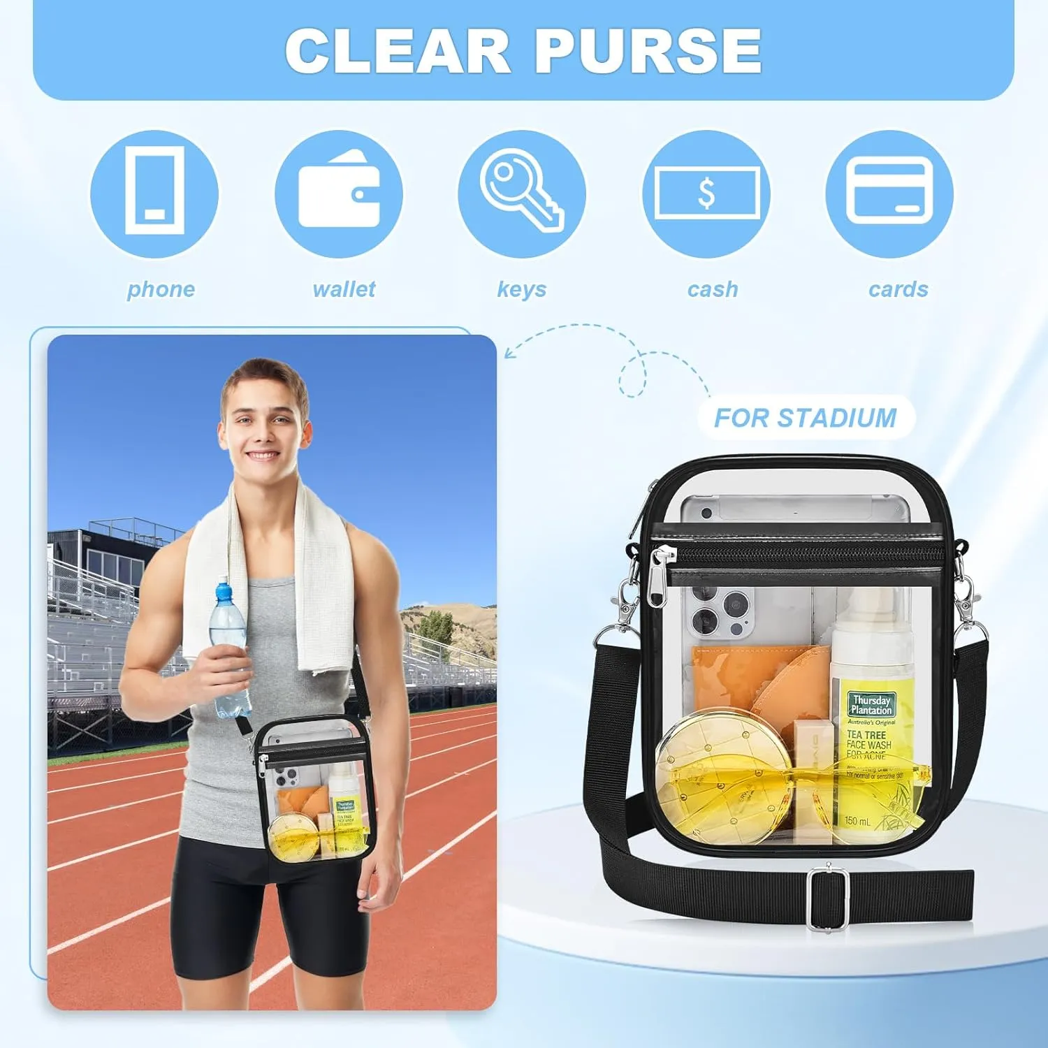 Clear Bag for Stadium Events - Small Purse, Mini Sport Fan Handbag for Concert, Work, Travel