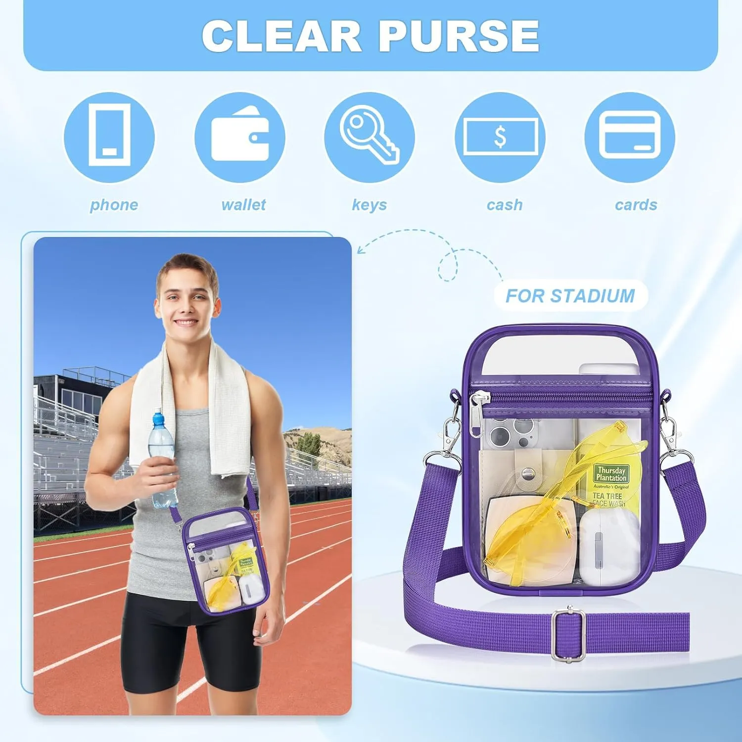 Clear Bag for Stadium Events - Small Purse, Mini Sport Fan Handbag for Concert, Work, Travel