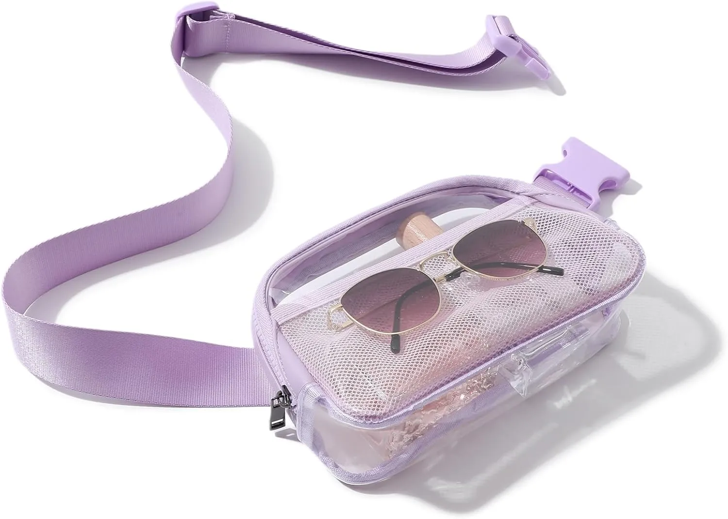Clear Belt Bag Fanny Pack Stadium Approved, Small Leather Transparent Waist Bag with Adjustable Strap for Concerts Sports Events, Crossbody Purses for Men & Women (Purple)