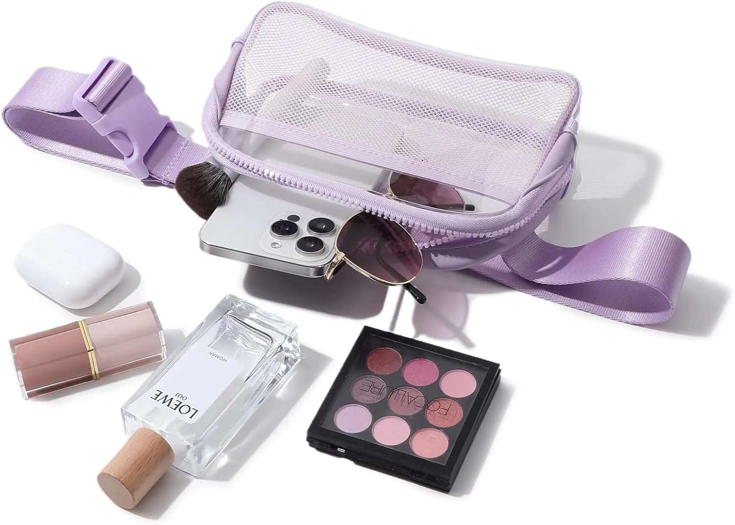 Clear Belt Bag Fanny Pack Stadium Approved, Small Leather Transparent Waist Bag with Adjustable Strap for Concerts Sports Events, Crossbody Purses for Men & Women (Purple)