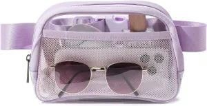 Clear Belt Bag Fanny Pack Stadium Approved, Small Leather Transparent Waist Bag with Adjustable Strap for Concerts Sports Events, Crossbody Purses for Men & Women (Purple)