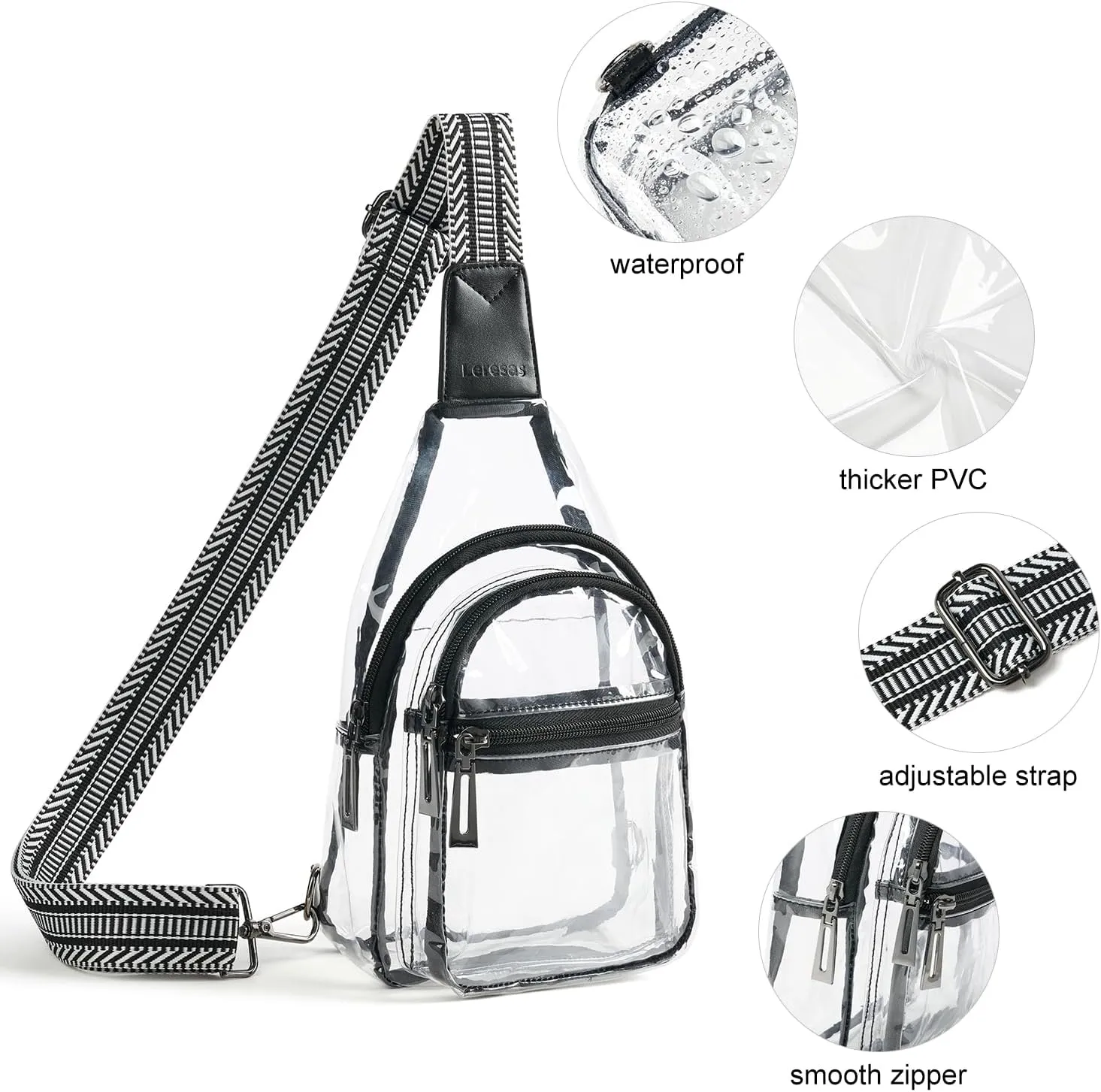 Clear Sling Bag - Stadium Approved Purse Backpack Crossbody Fanny Pack for Women & Men - Concert Events