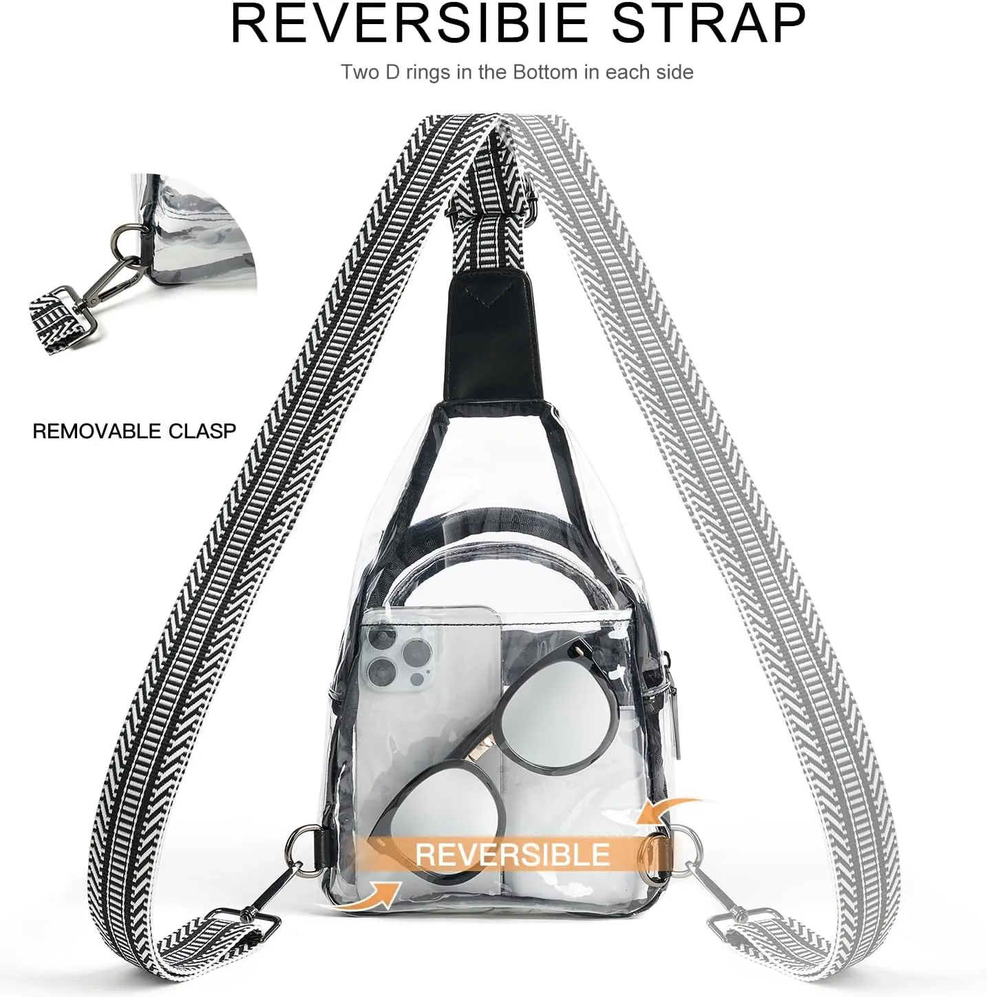 Clear Sling Bag - Stadium Approved Purse Backpack Crossbody Fanny Pack for Women & Men - Concert Events
