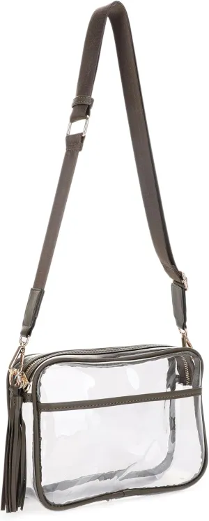 Clear Transparent Crossbody Bag for Stadium Approved Concert Events with Adjustable and Detachable Strap and Tassel