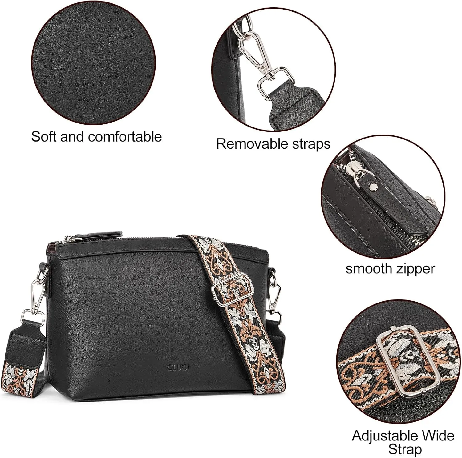 CLUCI Crossbody Bags for Women, Vegan Leather Shoulder Handbags, Purses for Women with Adjustable Wide Strap