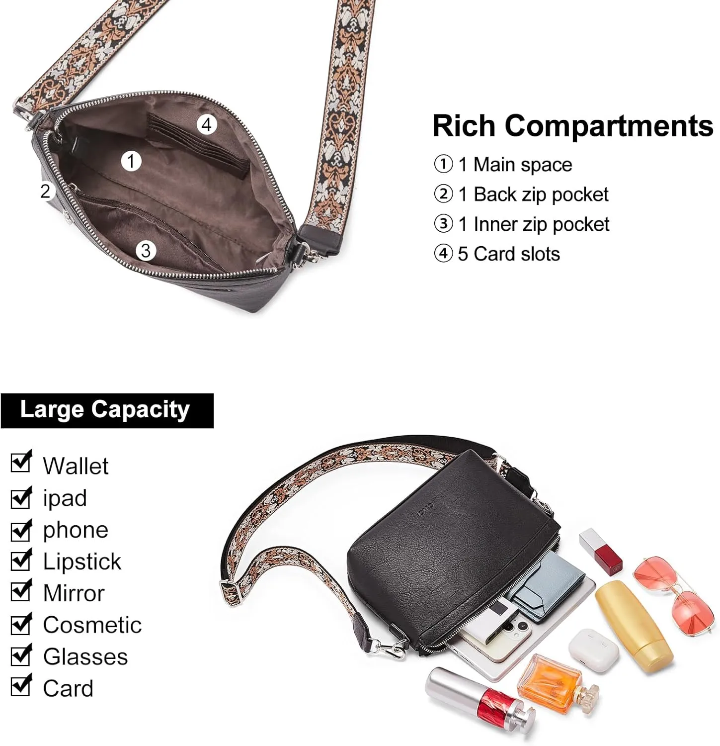 CLUCI Crossbody Bags for Women, Vegan Leather Shoulder Handbags, Purses for Women with Adjustable Wide Strap