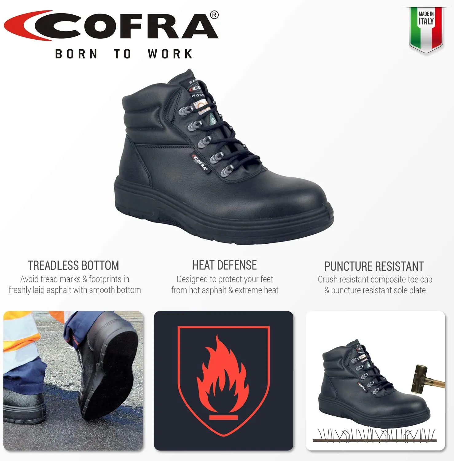 Cofra Work Shoes - Heat Resistant Asphalt Footwear with Composite Safety Toe & Heat Defender Nitrile Rubber Outsole - Black