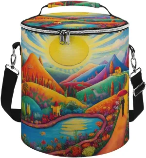 Collapsible Colorful Red Cottage Landscape Art Lunch Backpack for Women, Large Capacity Cooler Bag for Camping Picnic Lunch Travel Outdoor Beach